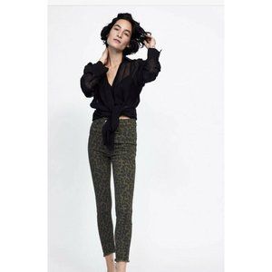 Zara green leopard print skinny jeans, NWT, 4